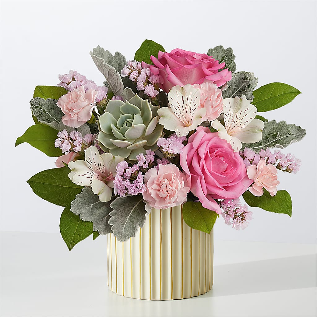 Dusty Rose Bouquet with Ivory Vase – As Seasons Change Down South, Foley AL