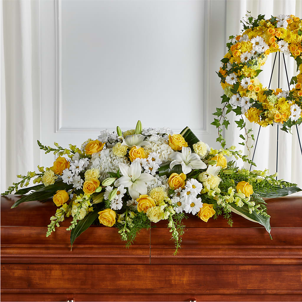 Golden Harmony Casket Spray – As Seasons Change Down South, Foley AL