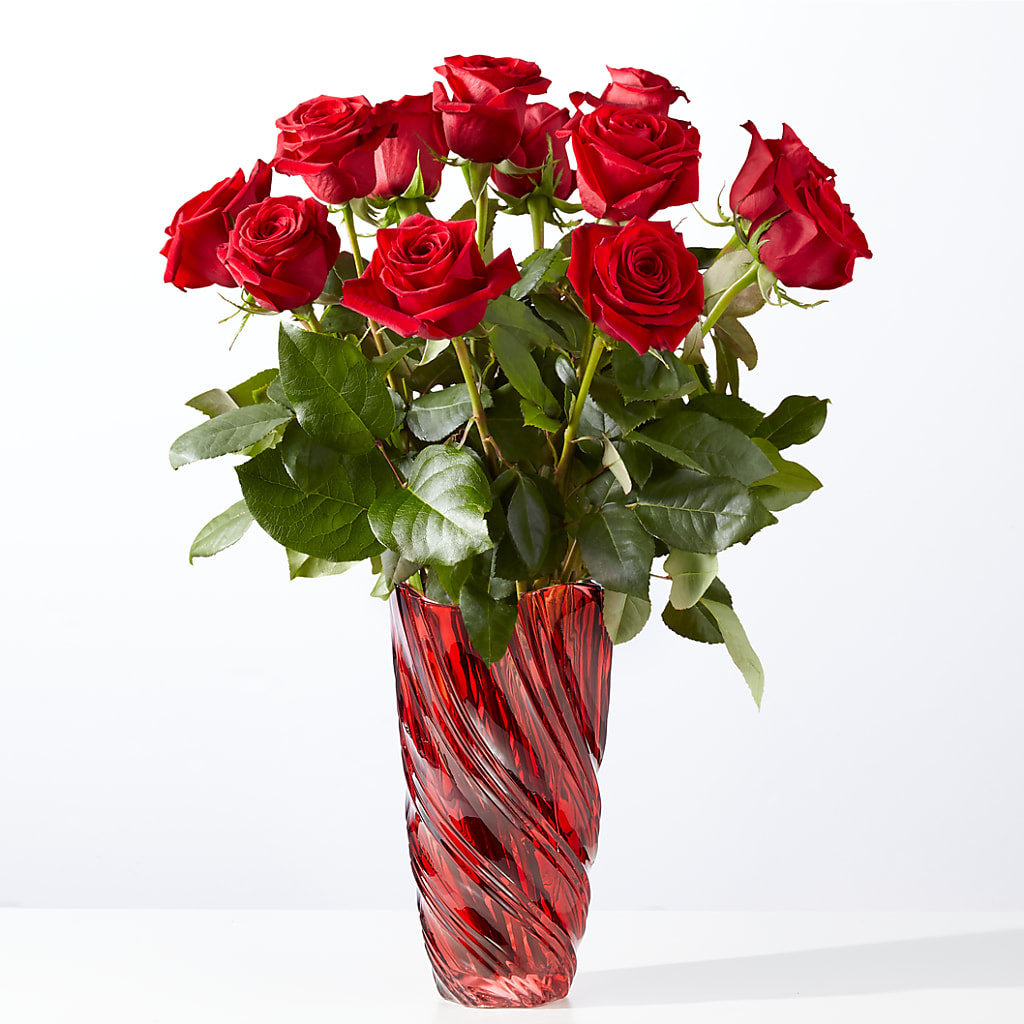 Classic Love Red Rose Bouquet with Luxe Swirl Vase – As Seasons Change Down South, Foley AL