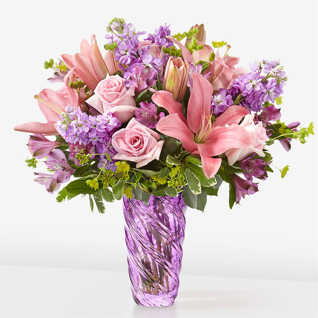 Precious Petals Bouquet with Luxe Swirl Vase – As Seasons Change Down South, Foley AL